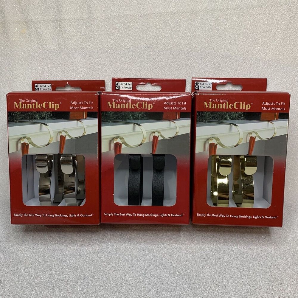 Mantle Clip The Original (2 In Box) Silver Black Gold Sturdy Stockings Holder